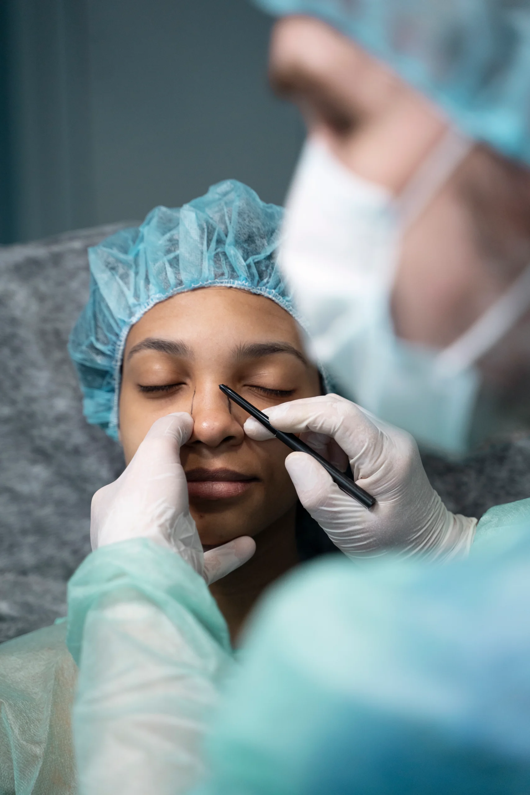 Patient viewing 3D simulation of natural rhinoplasty in Dubai
